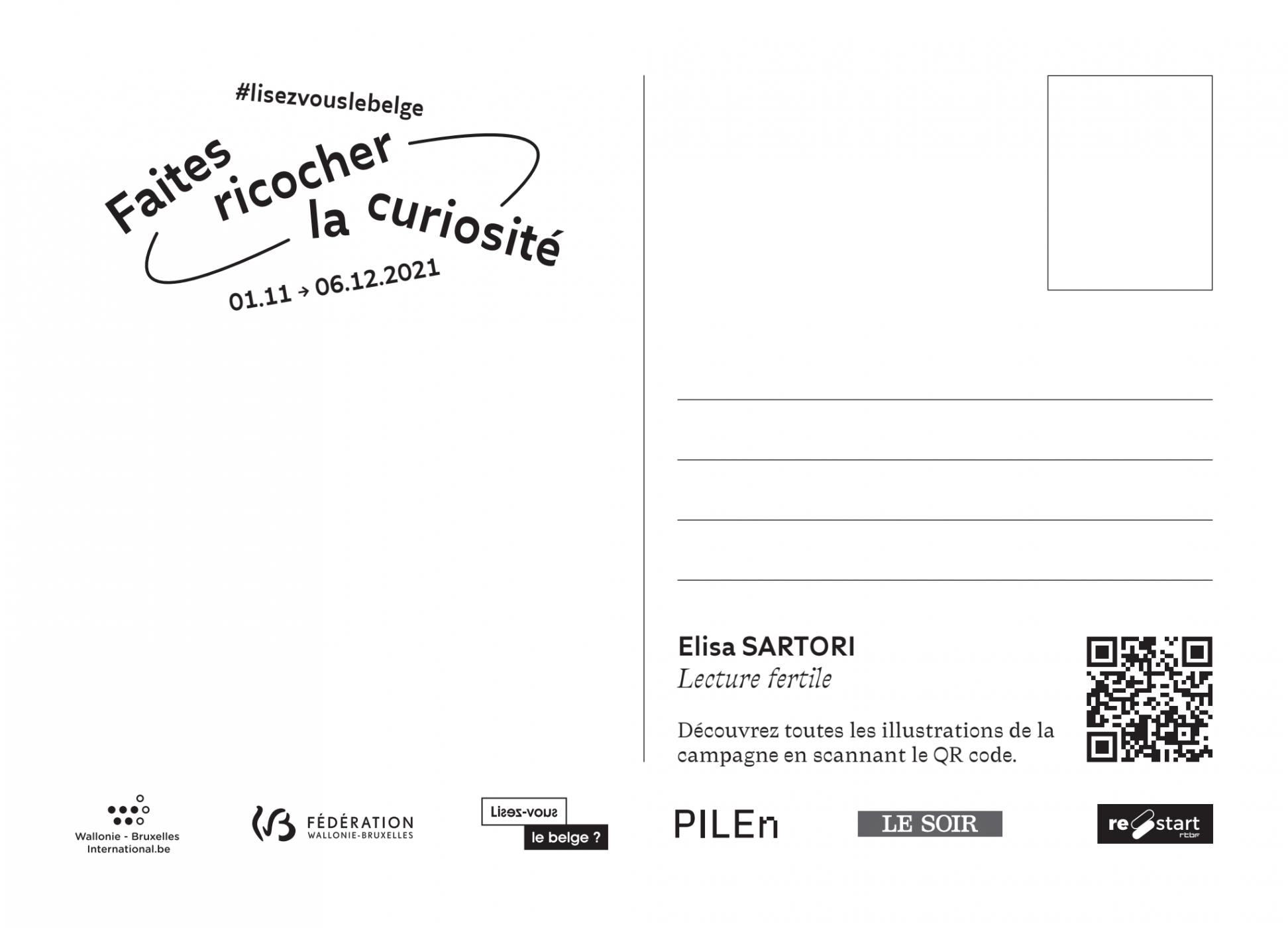 Carte postale verso "Lisez-vous le belge ?" 2021 (c) Elisa Sartori